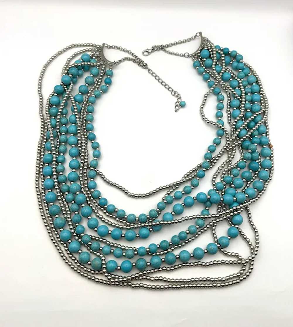 Multi Strand Faux Turquoise and Silvertone Beaded… - image 10