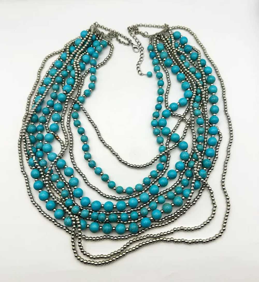 Multi Strand Faux Turquoise and Silvertone Beaded… - image 11