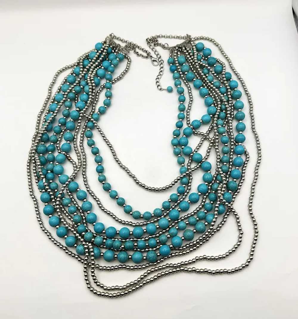 Multi Strand Faux Turquoise and Silvertone Beaded… - image 12