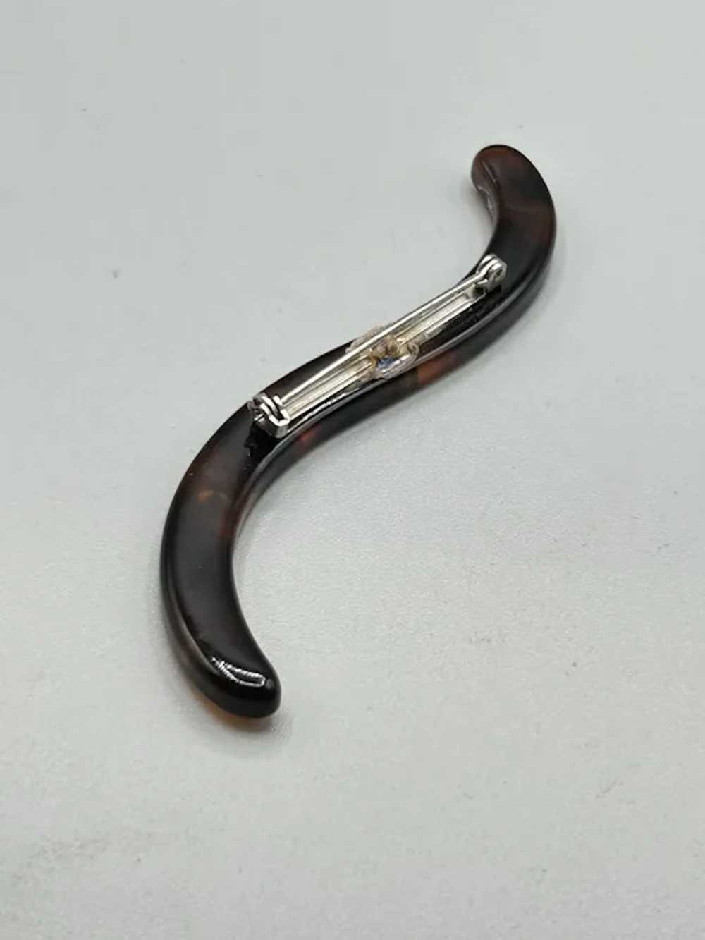 Vintage Celluloid Squiggle Shaped Pin Brooch Rhin… - image 6