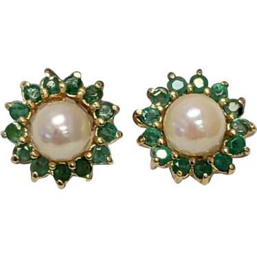 14K Gold Green Emerald Jacket Enhancer Earrings w… - image 1