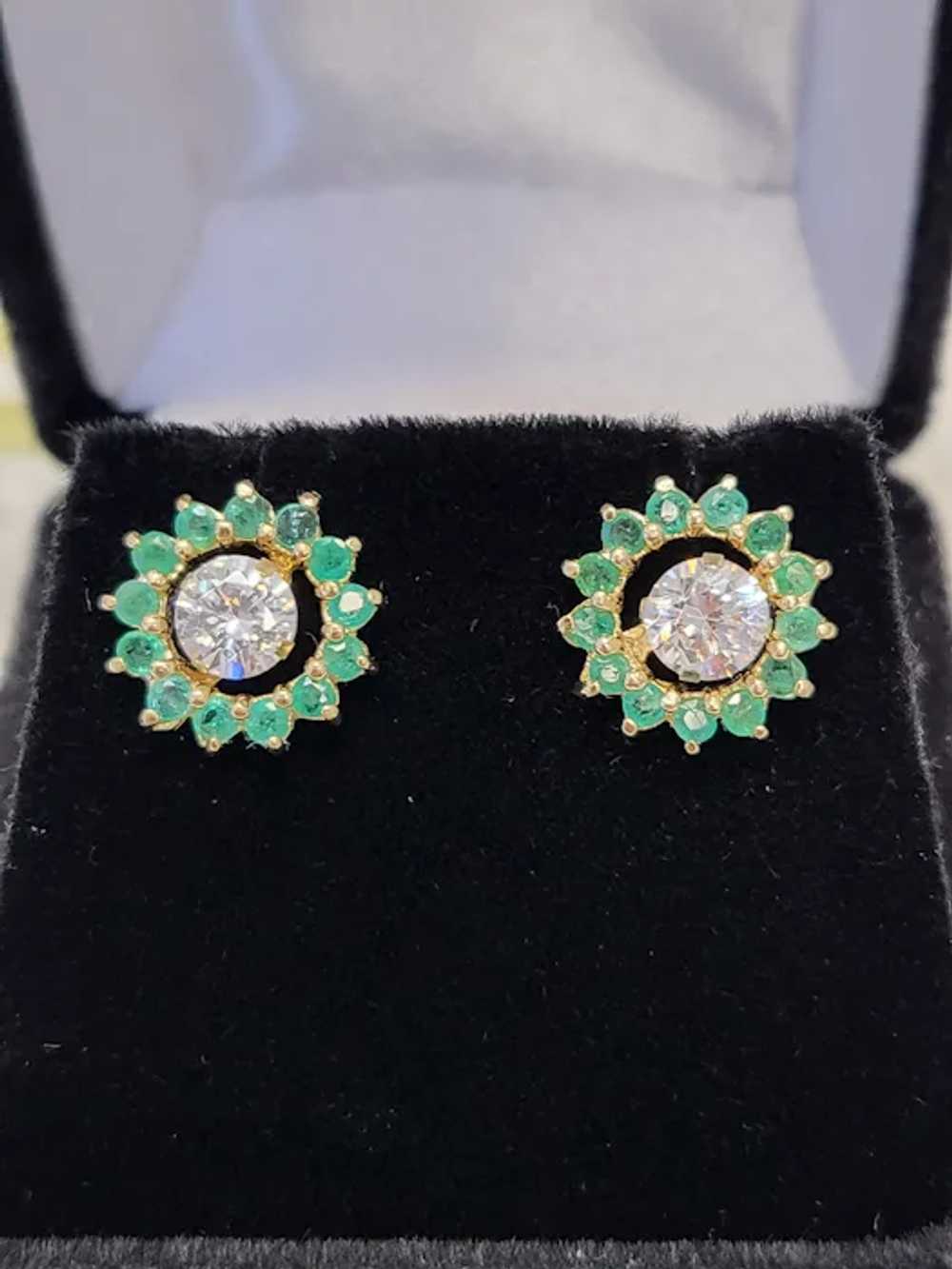 14K Gold Green Emerald Jacket Enhancer Earrings w… - image 2