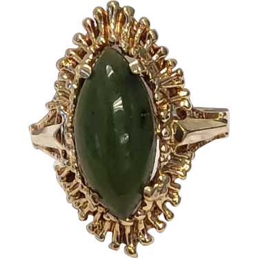 10K Yellow Gold Heavy Nephrite Jade Ring 6.5