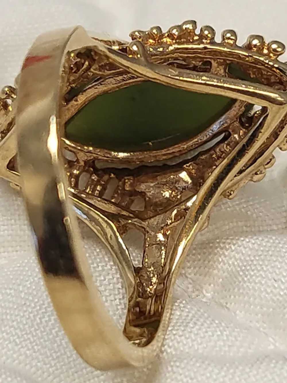 10K Yellow Gold Heavy Nephrite Jade Ring 6.5 - image 4