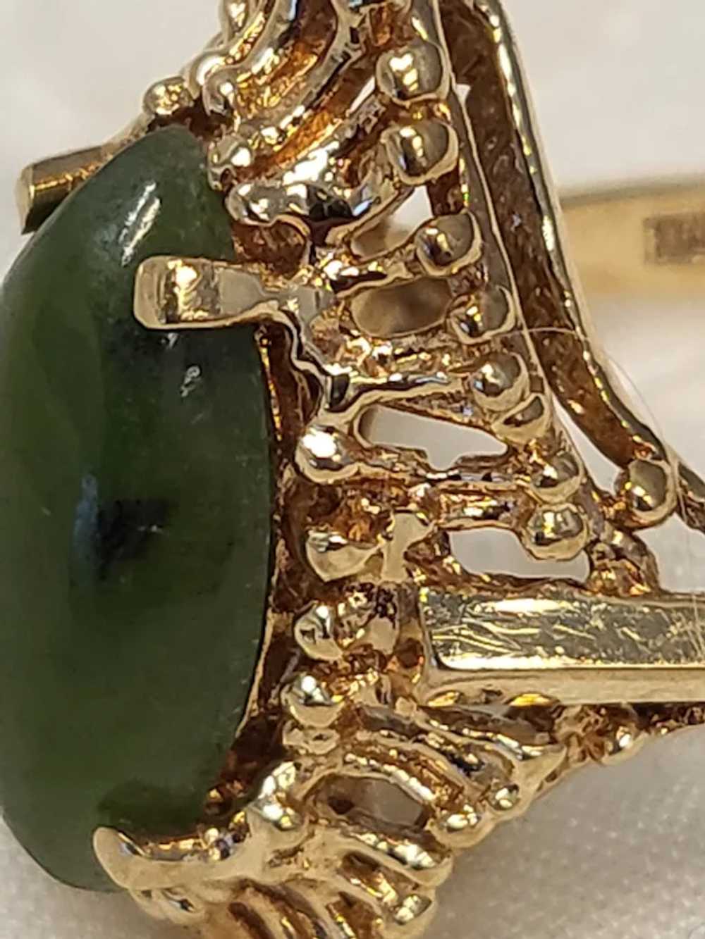 10K Yellow Gold Heavy Nephrite Jade Ring 6.5 - image 6