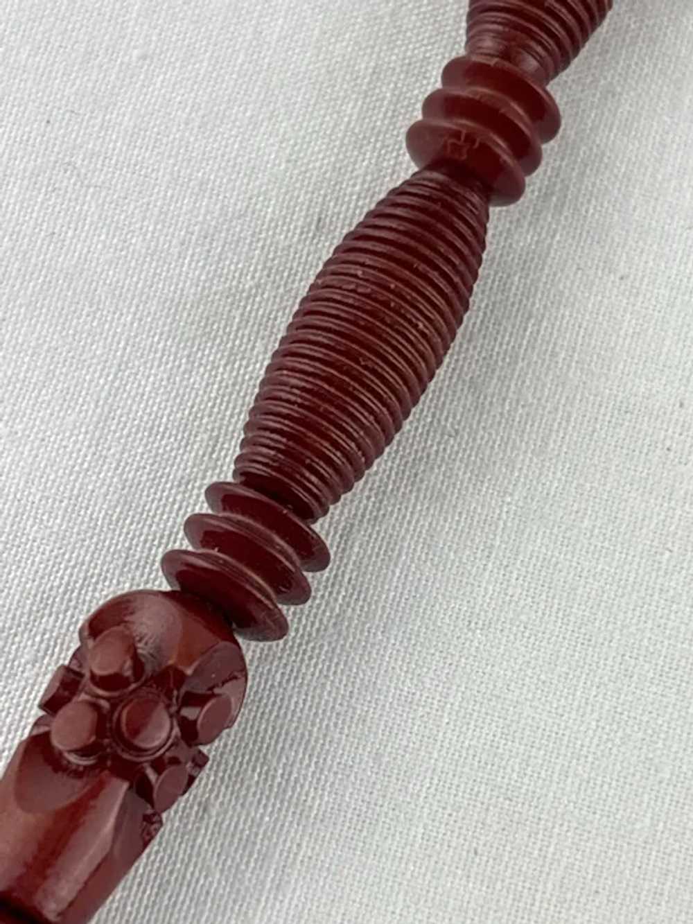 Vintage Carved Chinese Red Lacquer Shou Bead Neck… - image 6