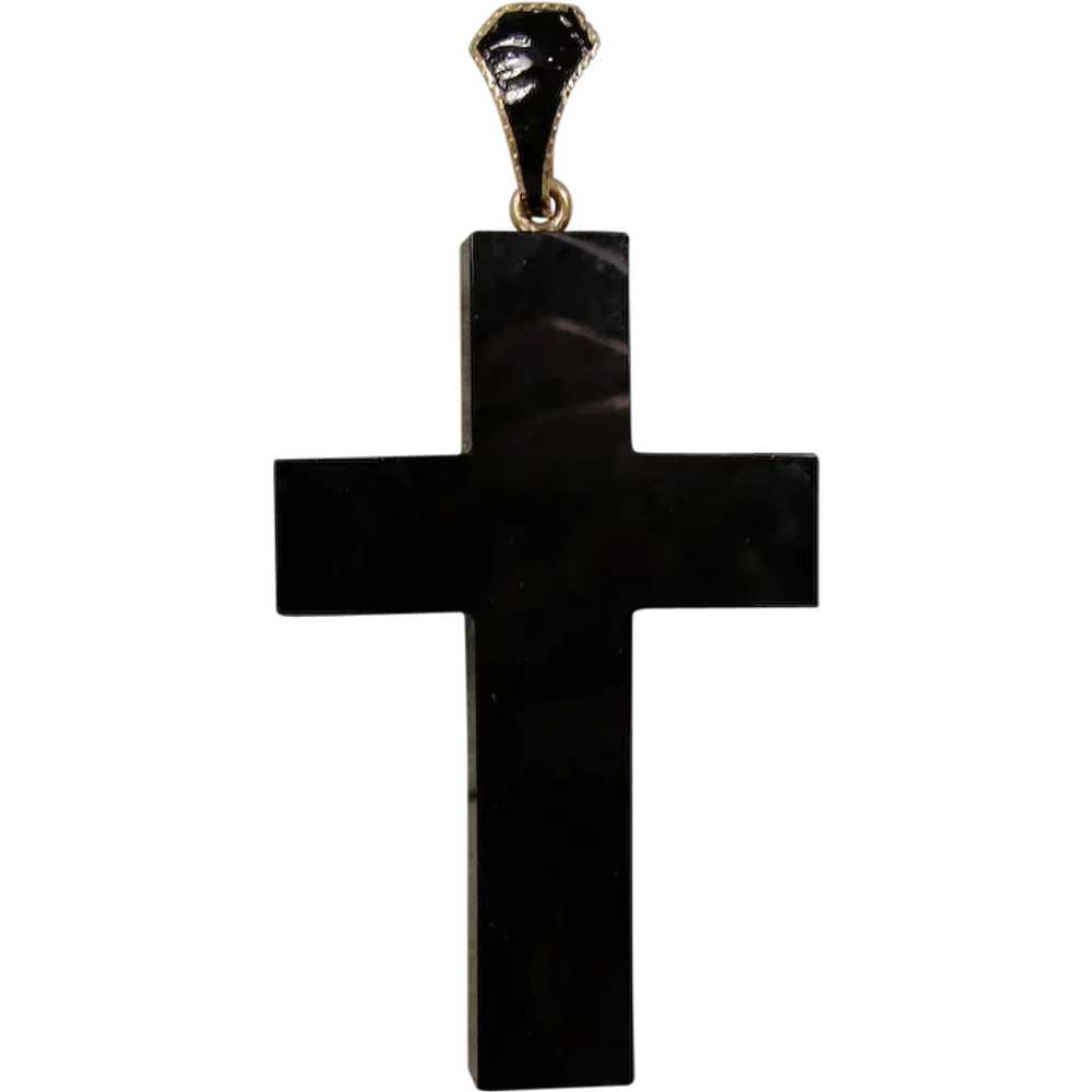14K Victorian Onyx Enamel Cross Pendant - image 1