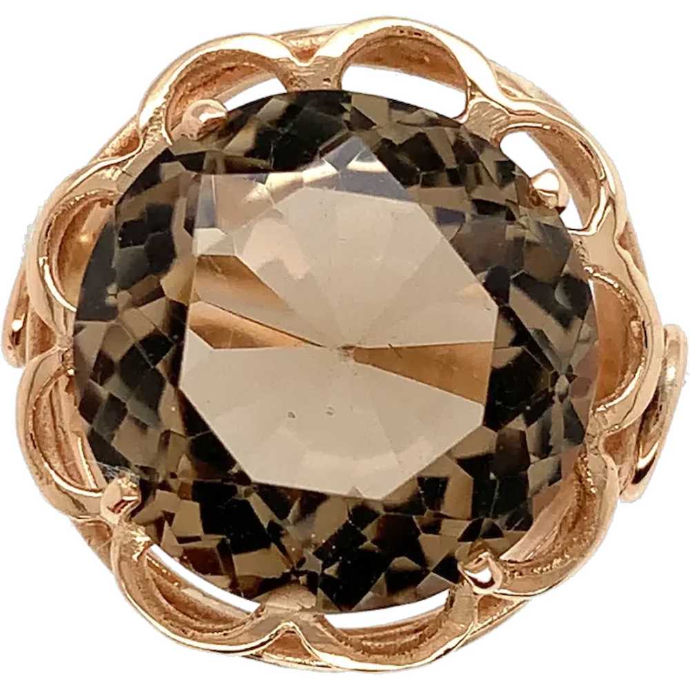 18K & 14K Rose Gold Hand Wrought Smoky Quartz Ring - image 1