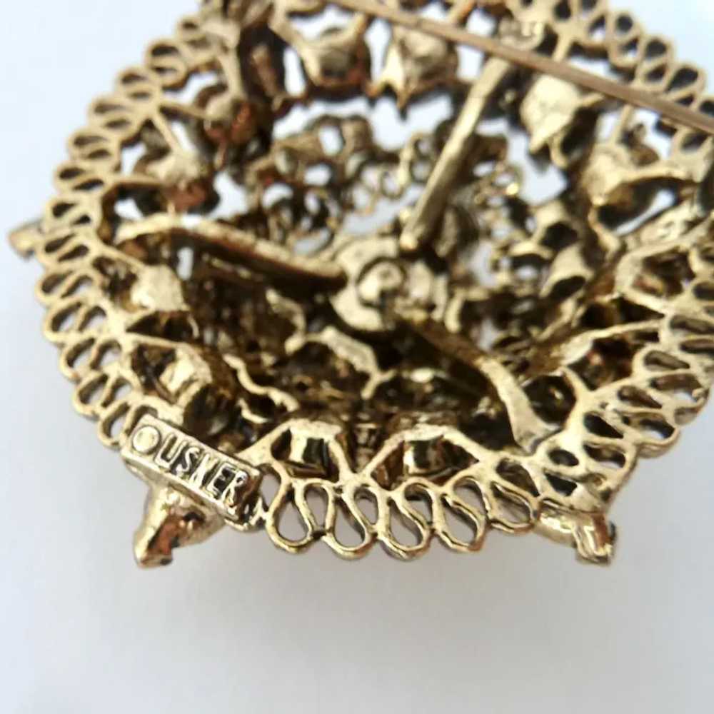 Sparkly Domed Filigree Gold Tone Brooch Signed LI… - image 10