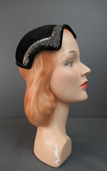 Vintage Black Evening Hat with Sequins & Beads, 19