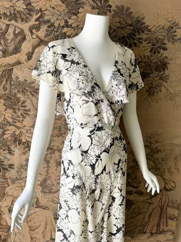1930s Black & White Chiffon Midi Dress