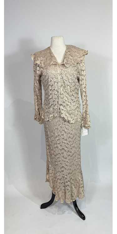 1990s Sara Mique Beige Lace Maxi Skirt and Blouse 