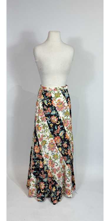 1970s Striped Floral Printed Hippie Maxi Skirt