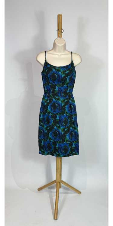1950s - 1960s Blue Rose Floral Wiggle Dress