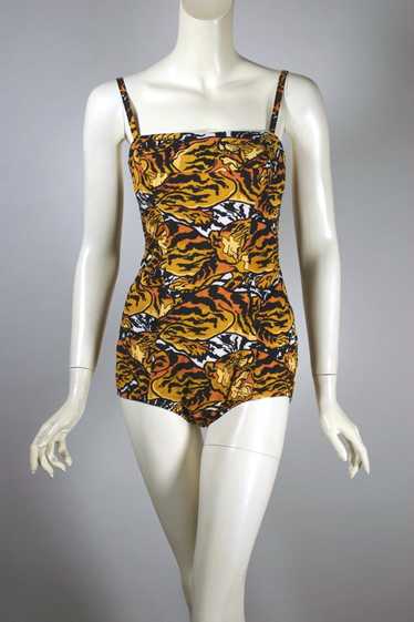 Tigers novelty print swimsuit 1950s 1960s pin-up X