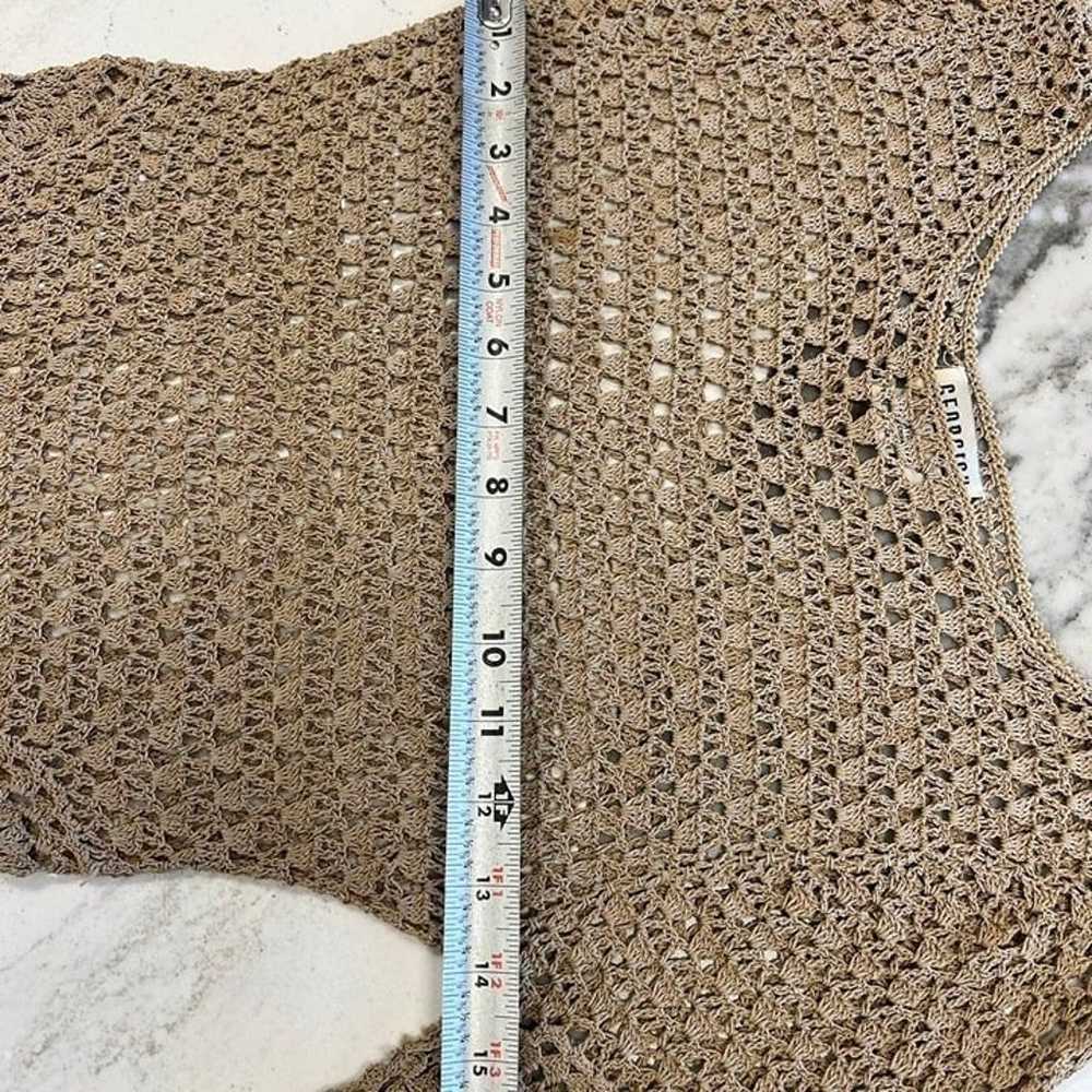 Vintage Tan crocheted long sleeve fringe top - image 10