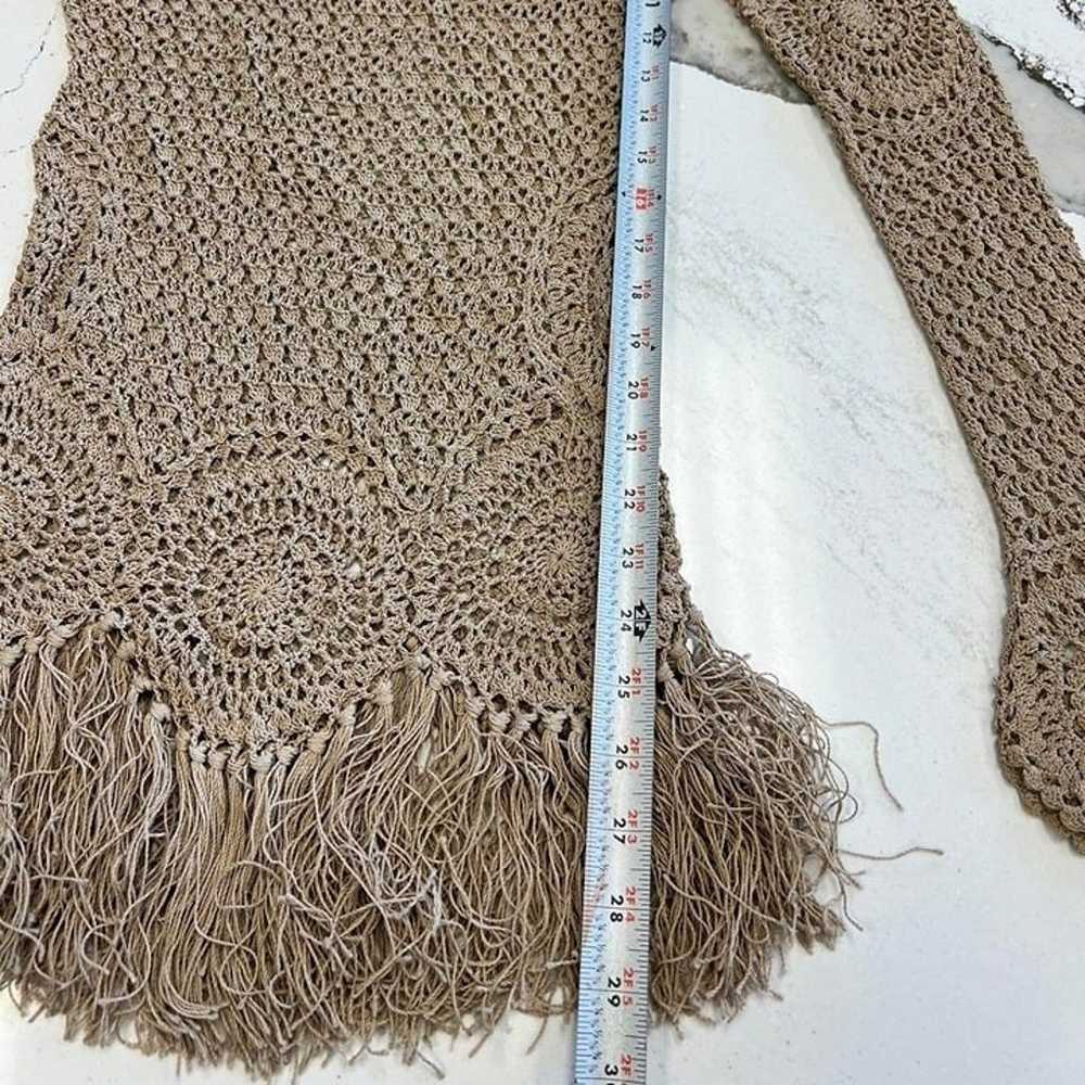 Vintage Tan crocheted long sleeve fringe top - image 11