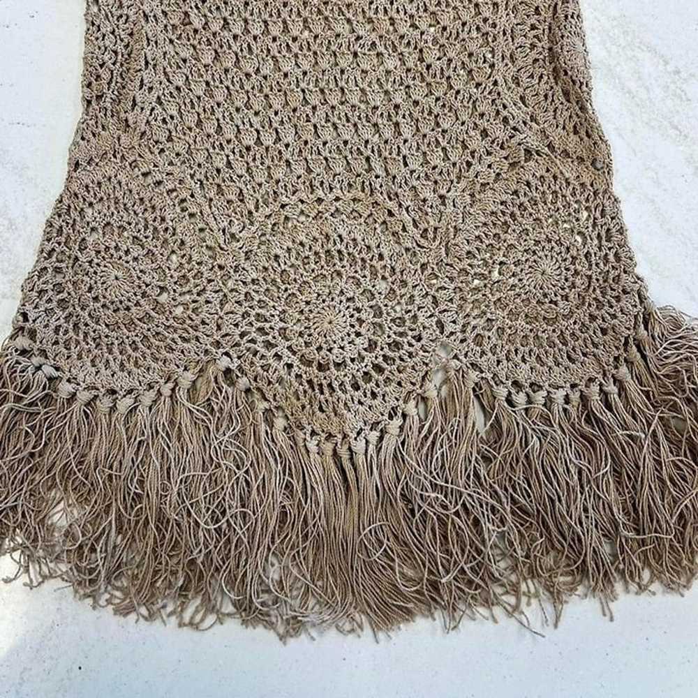 Vintage Tan crocheted long sleeve fringe top - image 5