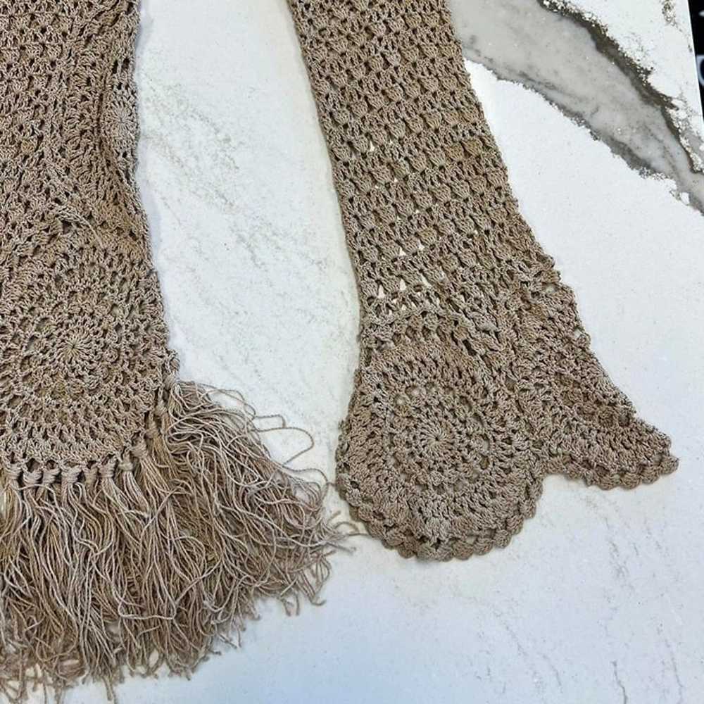 Vintage Tan crocheted long sleeve fringe top - image 6