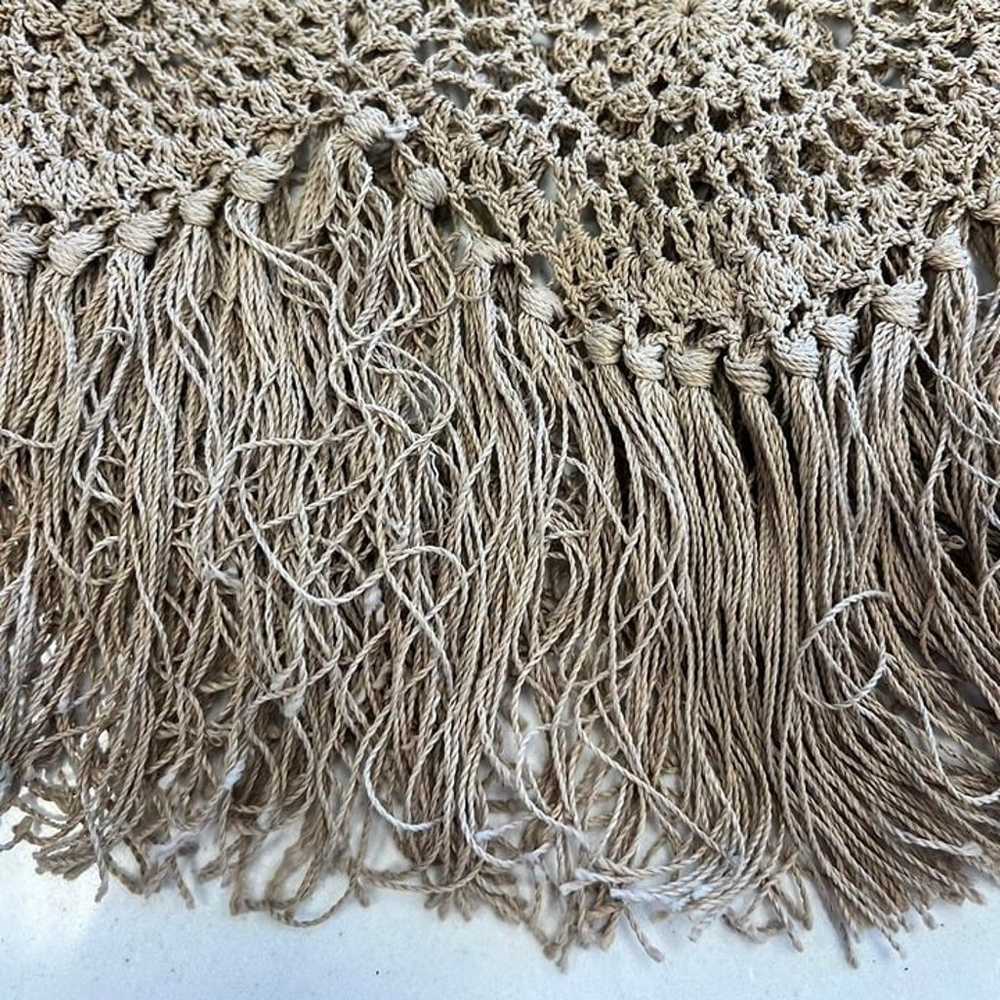 Vintage Tan crocheted long sleeve fringe top - image 7