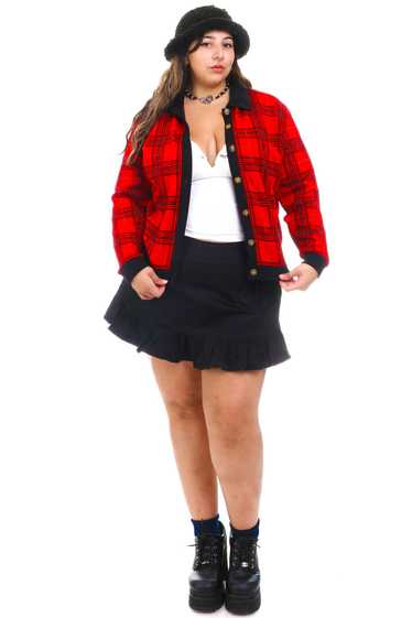 Vintage 80's Red Plaid Gold Button Up Cardi - OSFM