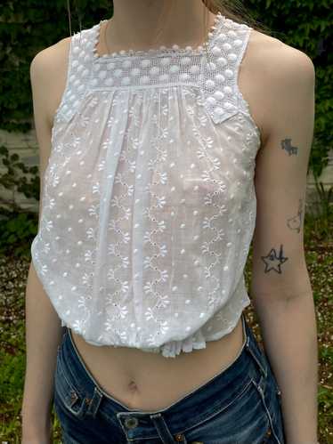 1900s White Cotton Floral Dotted Embroidered Top