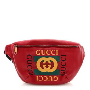 GUCCI Grained Calfskin Logo Belt Bag Hibiscus Red