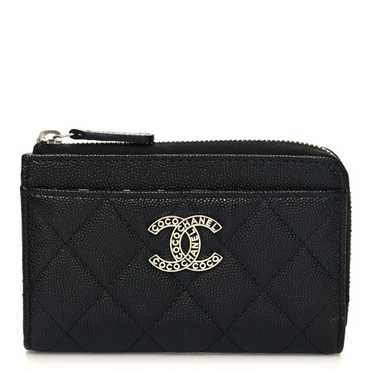 CHANEL Caviar Quilted CC Logo Zip Around Card Hol… - image 1