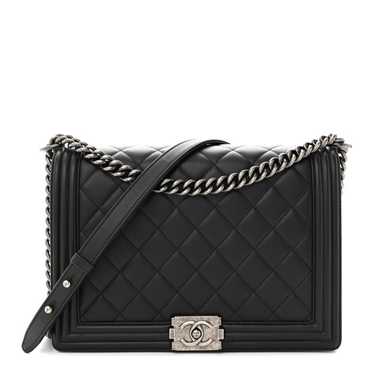 CHANEL Lambskin Quilted Large Boy Flap Black