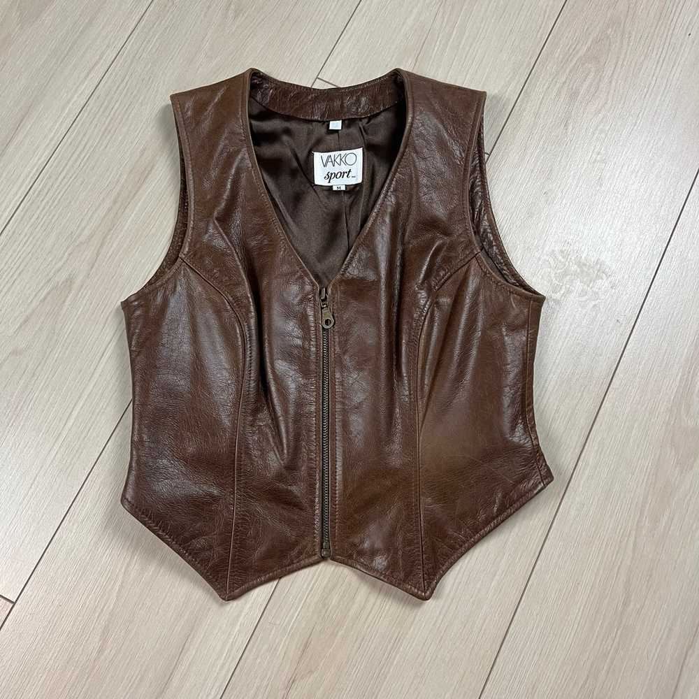 Vintage 80s 90s Brown Leather Vest - image 1