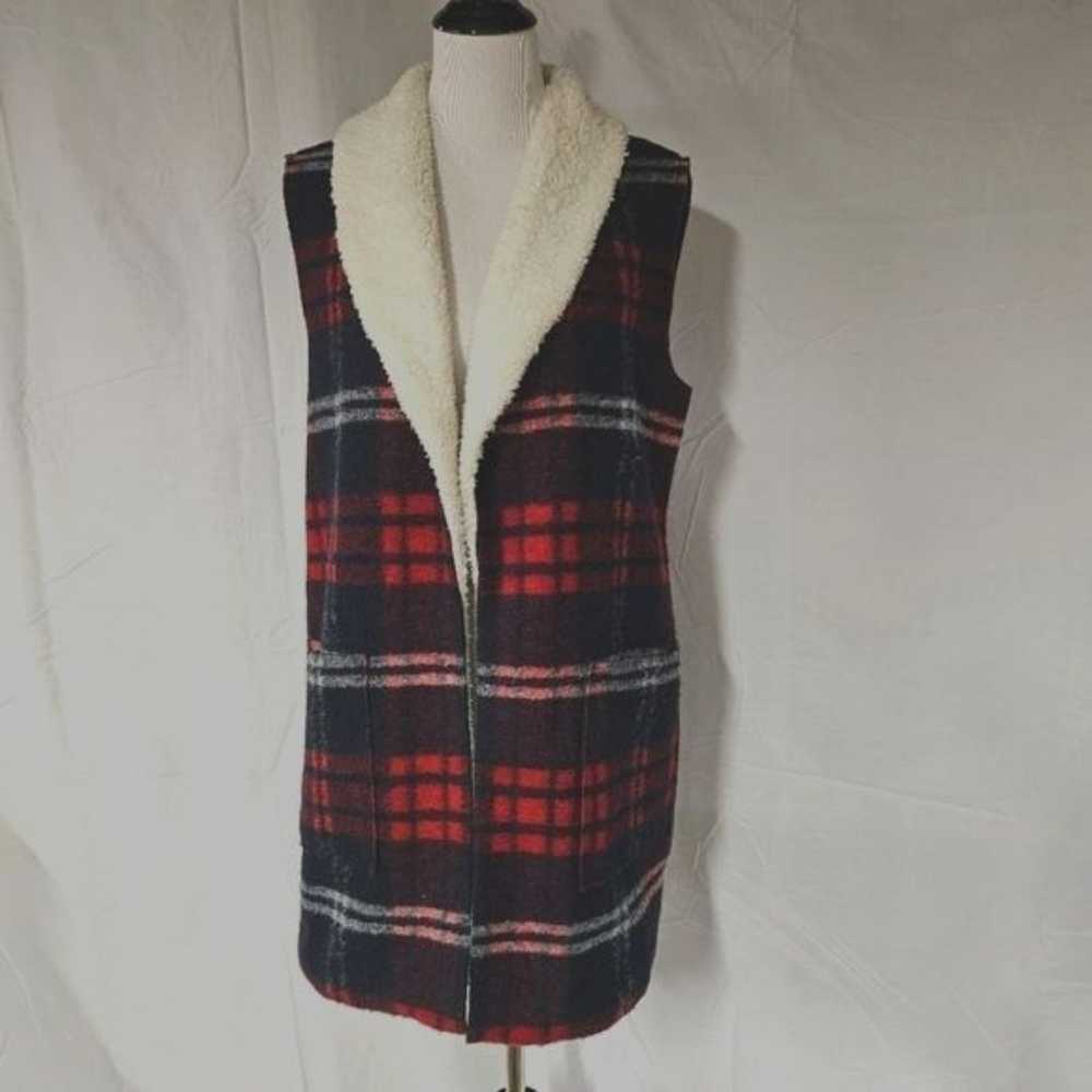 Tribal Jeans Wool Blend Plaid Long Vest with Sher… - image 1