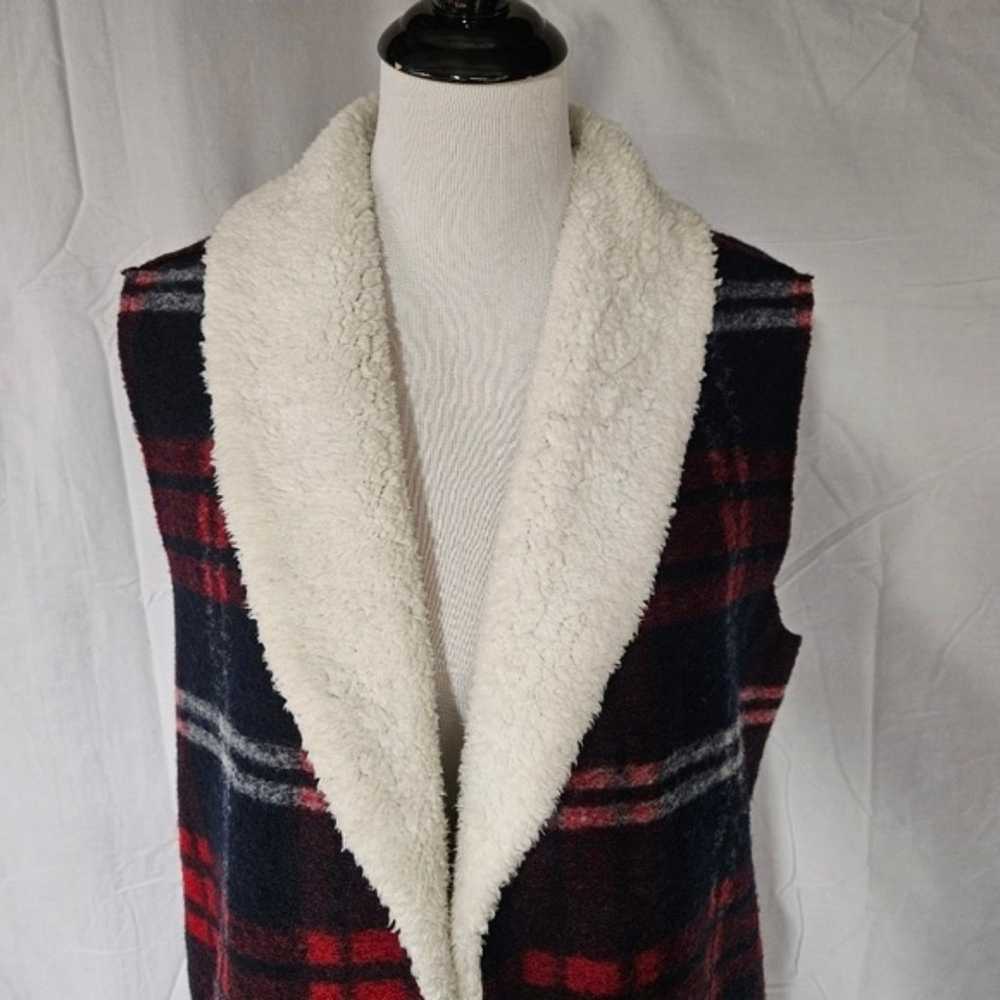 Tribal Jeans Wool Blend Plaid Long Vest with Sher… - image 2