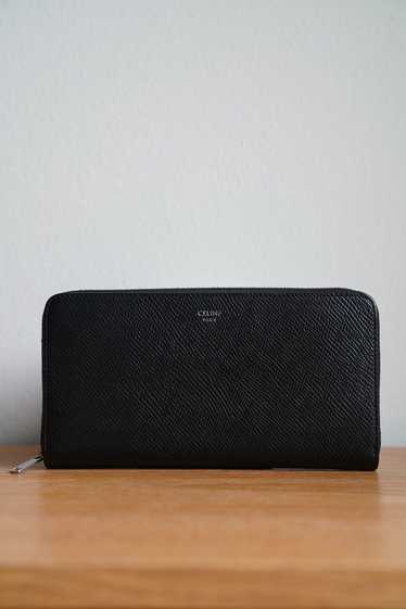 Celine LARGE ZIPPED WALLET IN GRAINED CALFSKIN BLA