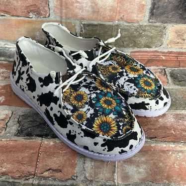 Brand Sunflower Cow Pattern Print Loafers Size 44… - image 1