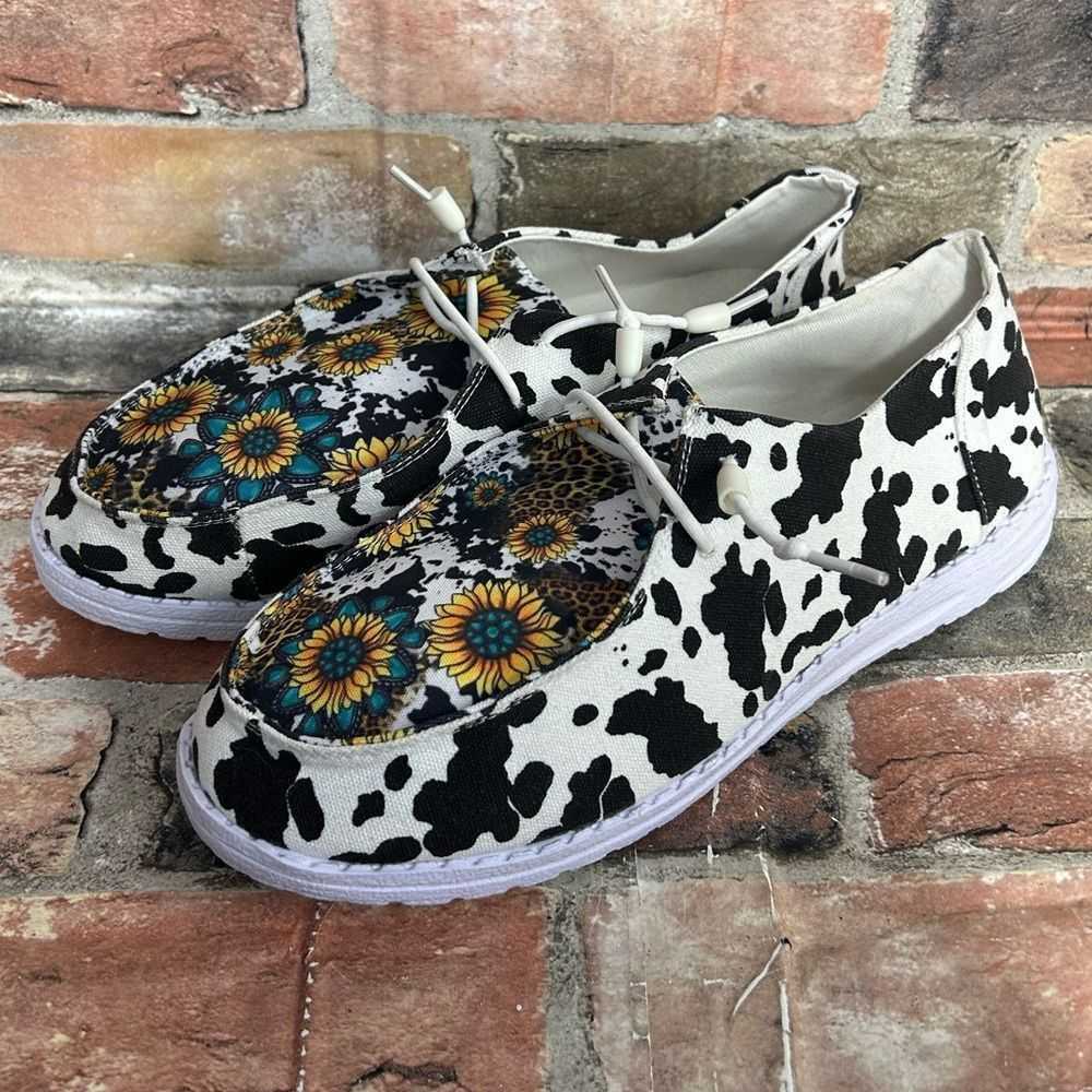 Brand Sunflower Cow Pattern Print Loafers Size 44… - image 6