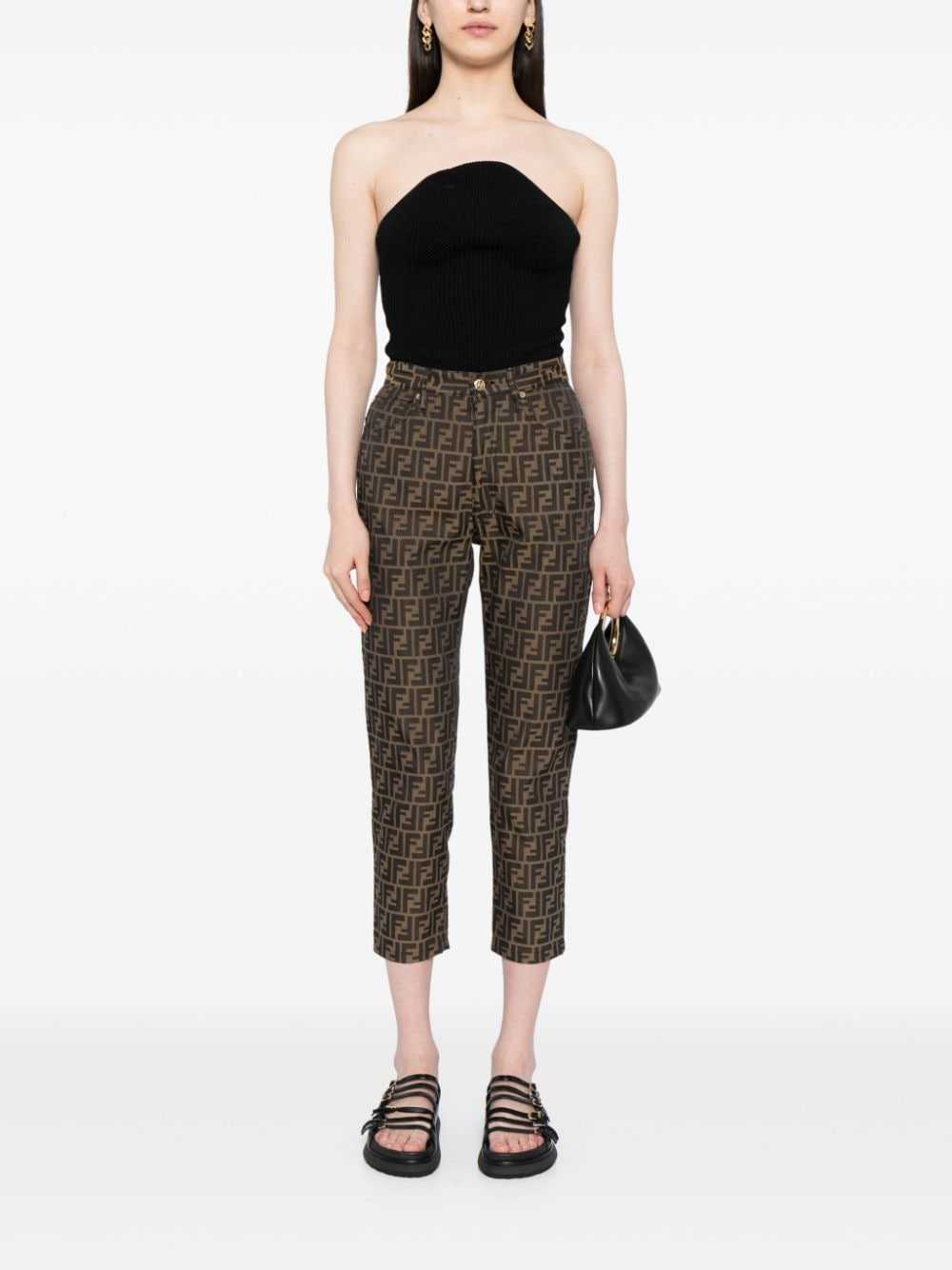 Fendi Pre-Owned Zucca-print cropped jeans - Brown - image 2