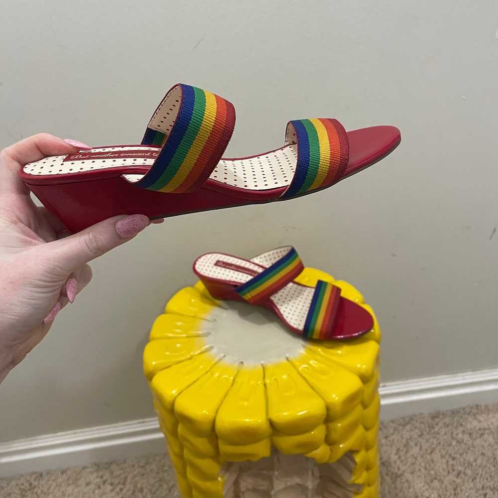 Rainbow stripe wedge sandals - image 1