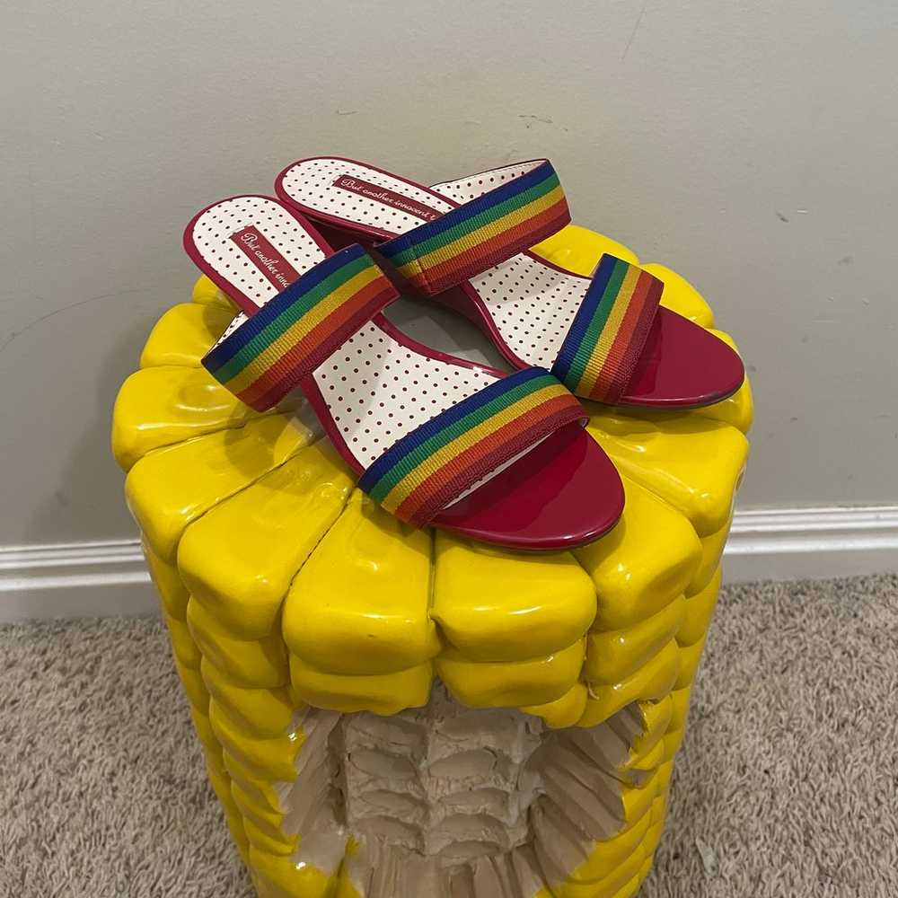 Rainbow stripe wedge sandals - image 2