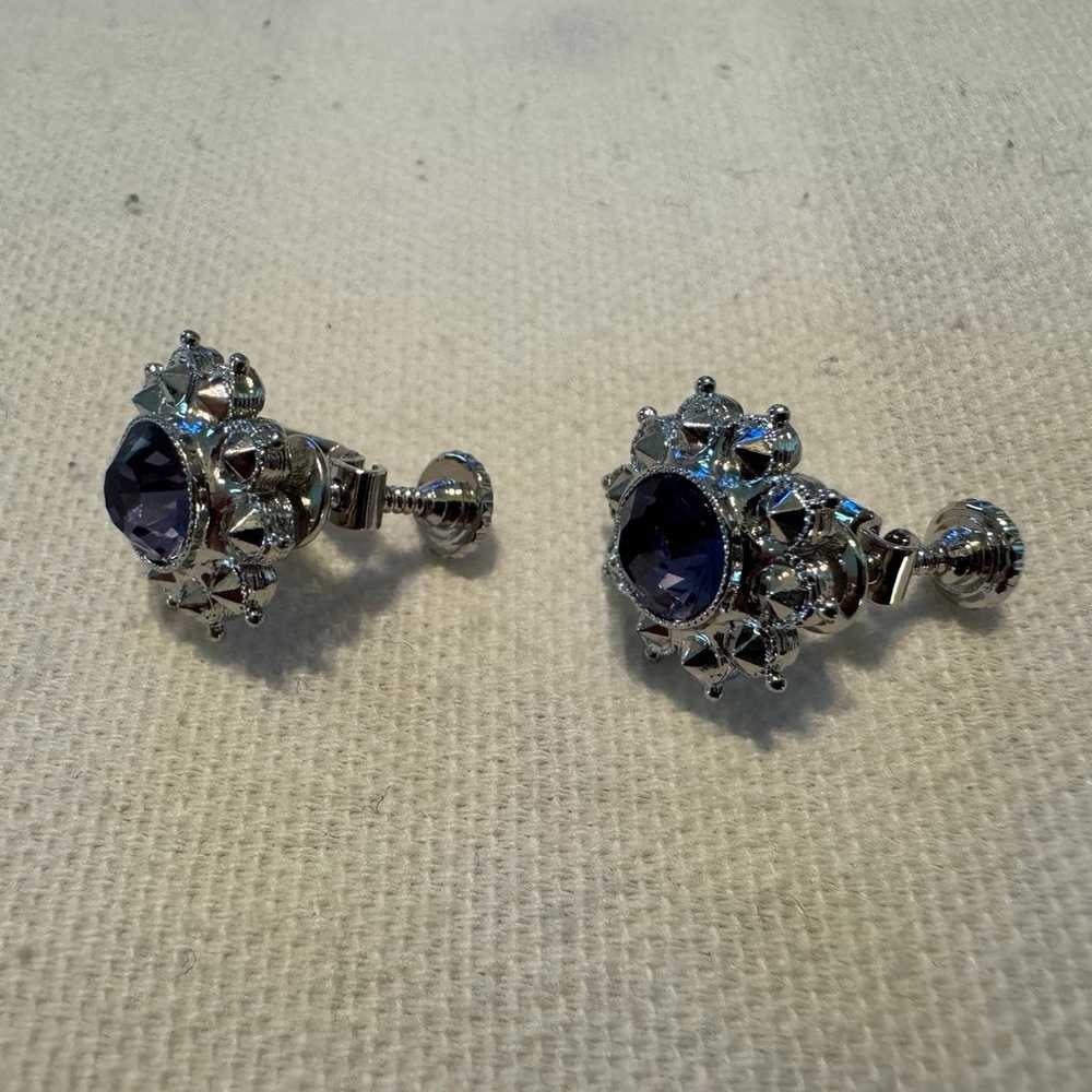 Joan Rivers Purple Rhinestone Floral Earrings - F… - image 2