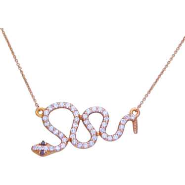 14k Natural Diamond Snake Pendant Necklace with Bl