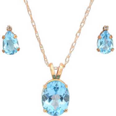 Estate Blue Topaz and Diamond 10K Gold Earrings & 