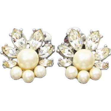 Vintage Marvella Crystal Flower Earrings Clip On