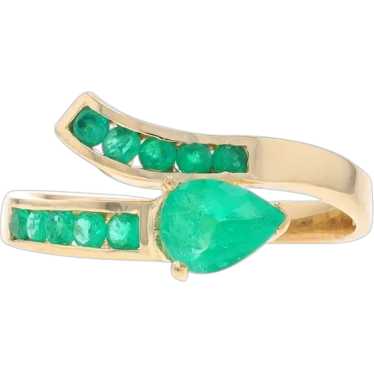 Yellow Gold Emerald Bypass Ring - 18k Pear & Round