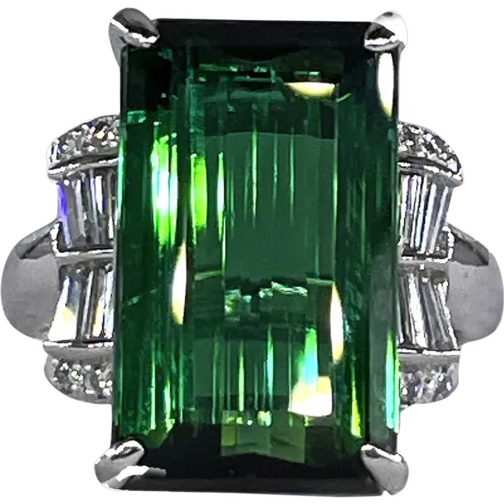 Original Art Deco GIA 12.18ctw Green Tourmaline D… - image 1