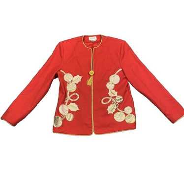 Vintage Jenna Red Christmas Ornament Jacket Blazer