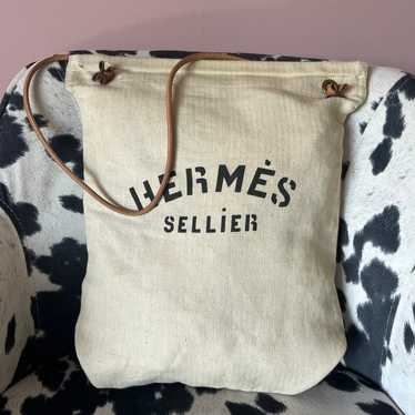 Hermes Sellier Off White Canvas Slouchy Hobo Bag