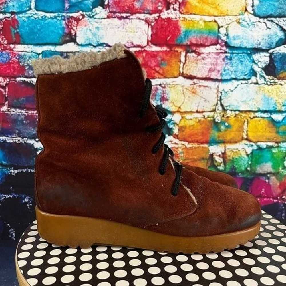 Vintage Dexter Suede Leather Faux Sherpa Lined La… - image 1