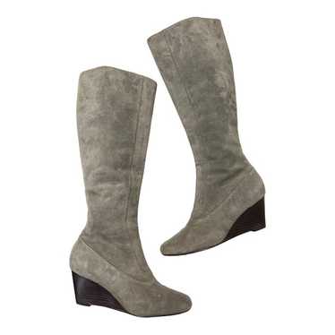 Cole Haan Cora Gray Leather Suede Tall Wedge Boots - image 1