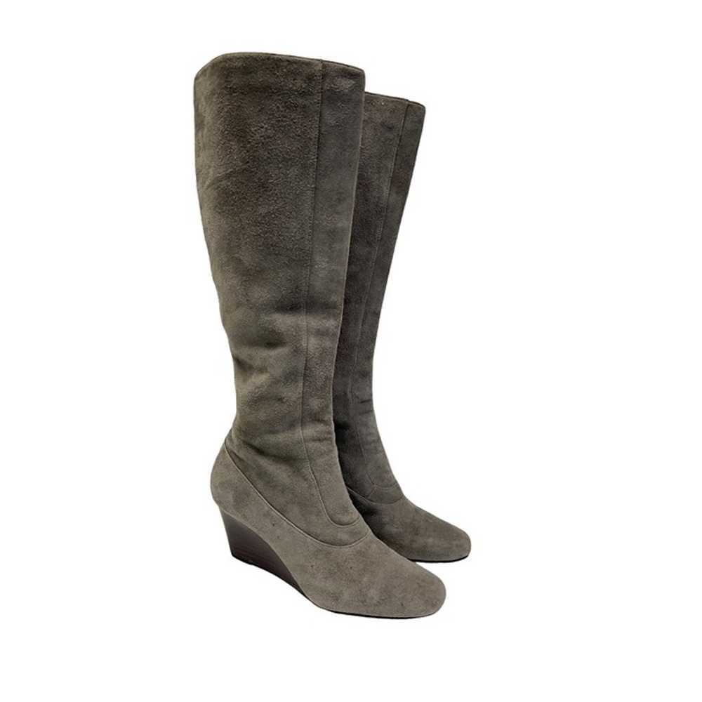Cole Haan Cora Gray Leather Suede Tall Wedge Boots - image 2