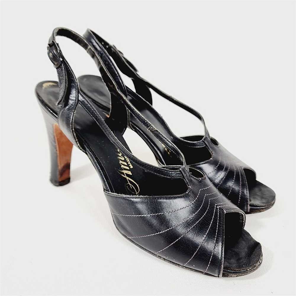 Vintage Amano Black Peep Toe Strappy Heels Size 8… - image 1